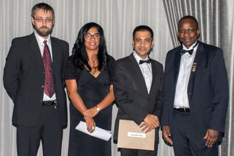 From left to right: IEEE South Africa Section Chair Dr. Albert Lysko, SAIEE Junior Vice-President Ms. Sy Gourrah, Prof. Saurabh Sinha, SAIEE President Jacob Machinjike